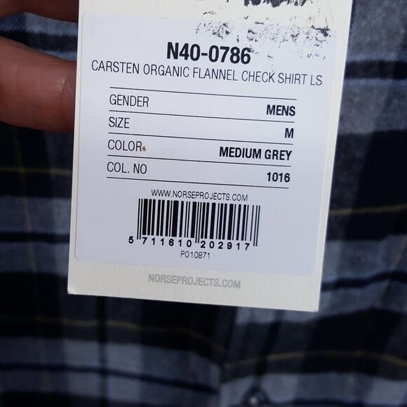 NORSE PROJECTS Shirt Mens Medium Gray Check Button Up CARSTEN FLANNEL $215 - Picture 6 of 11